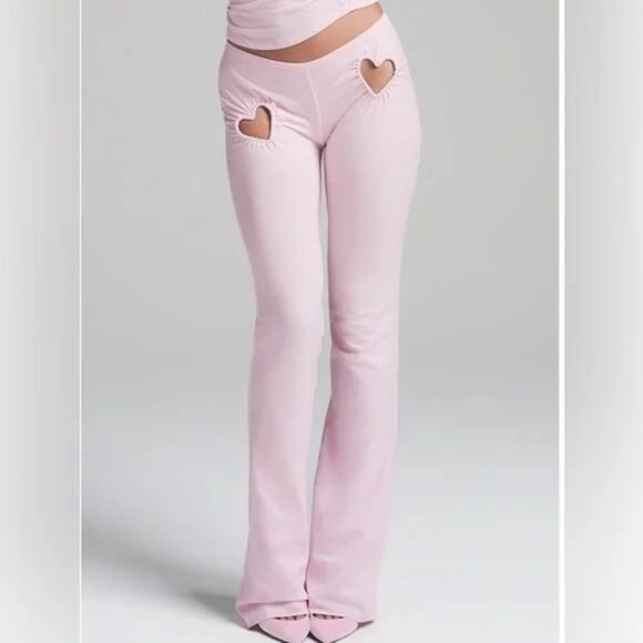 SKIMS XL 14/16 Heart Cutout Flared Leggings Cotton Jersey Cherry Blossom Lounge - Picture 6 of 7